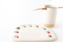 Load image into Gallery viewer, miss painterly mixing rainbow palette set: handmade ceramic painting palette and brush cup