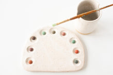 Load image into Gallery viewer, miss painterly mixing rainbow palette set: handmade ceramic painting palette and brush cup