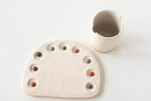 Load image into Gallery viewer, miss painterly mixing rainbow palette set: handmade ceramic painting palette and brush cup