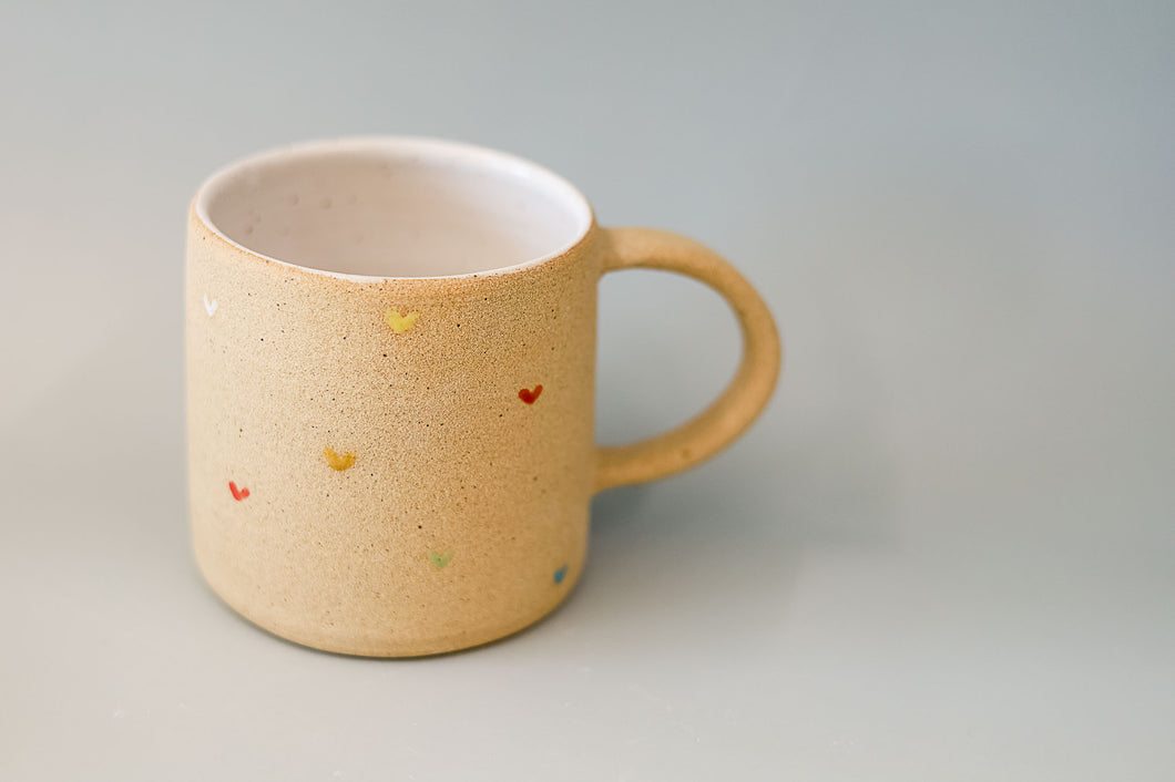 miss autumn lovey  *handmade rainbow hearts ceramic mug*