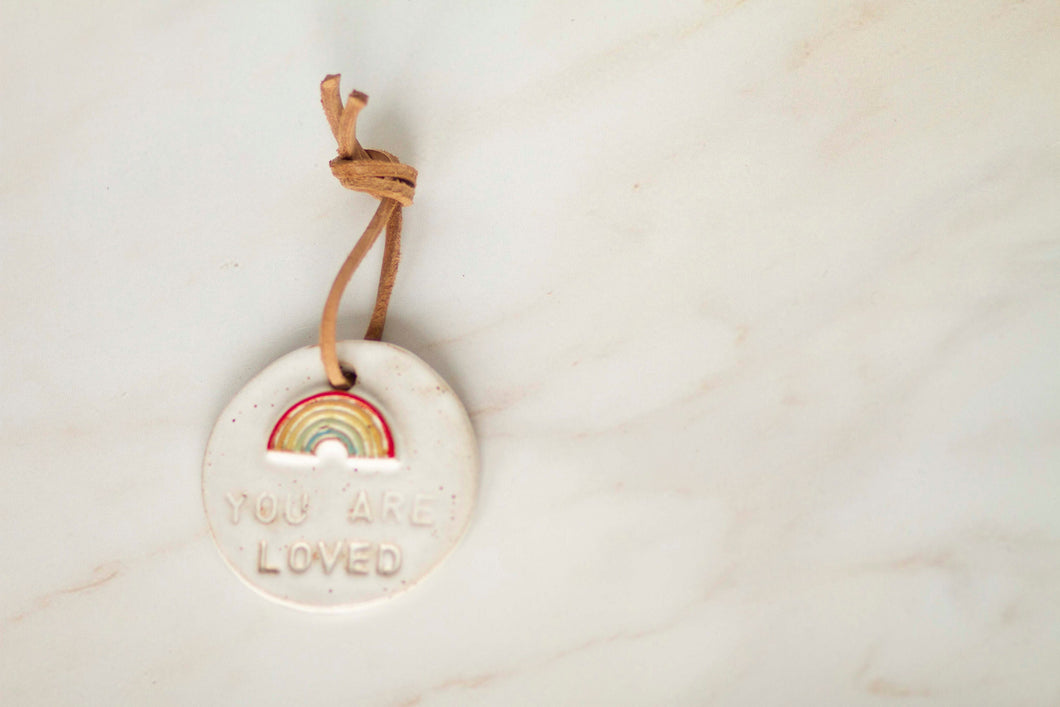 miss autumn *handmade ceramic you are loved rainbow ornament*